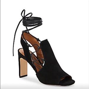 Halston Zoe Black Suede Lace Up Sling Backs